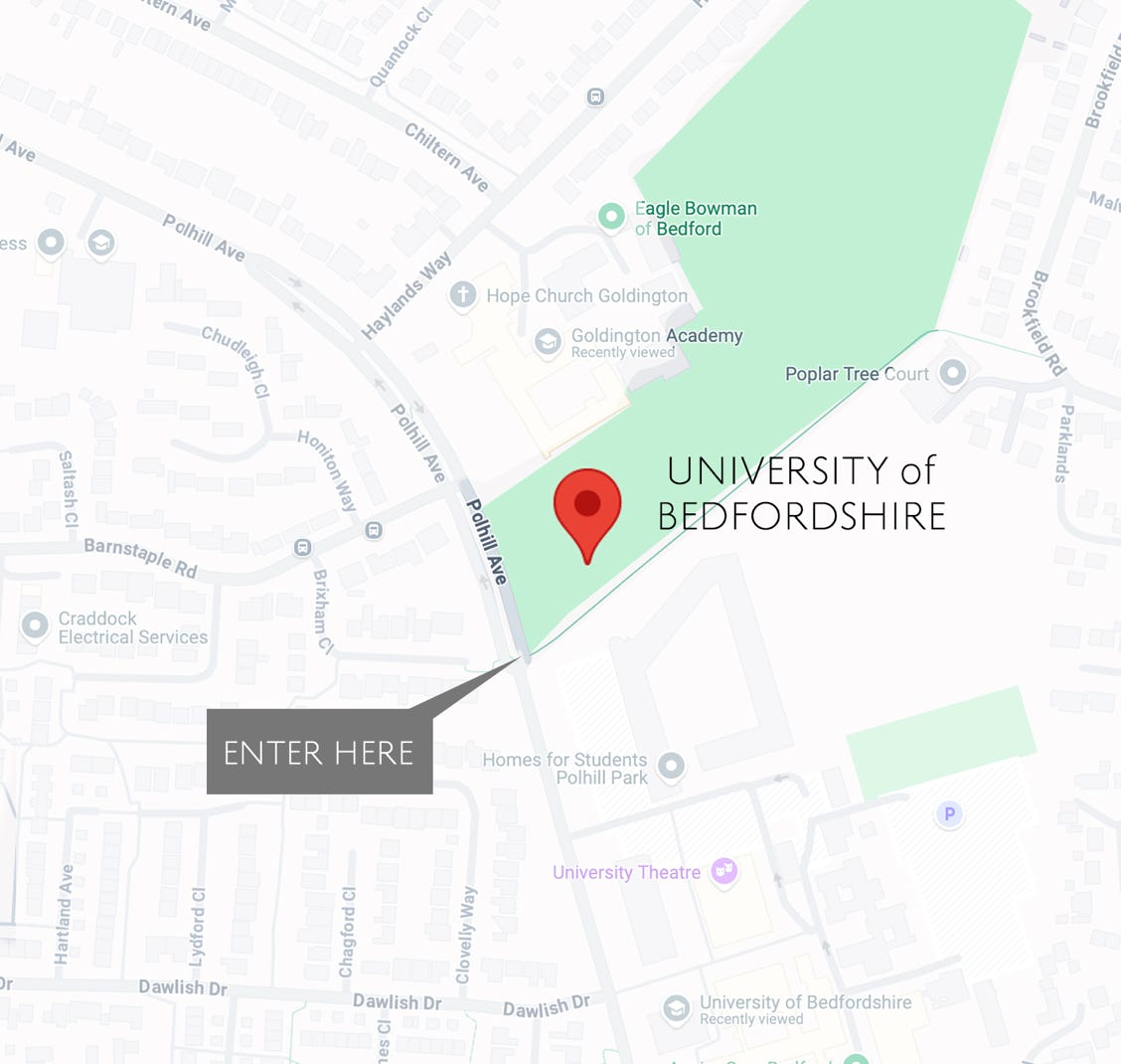 MAP OF UNIVERSITY OF BEDFORDSHIRE, BEDFORD WALKING FOOTBALL CLUB