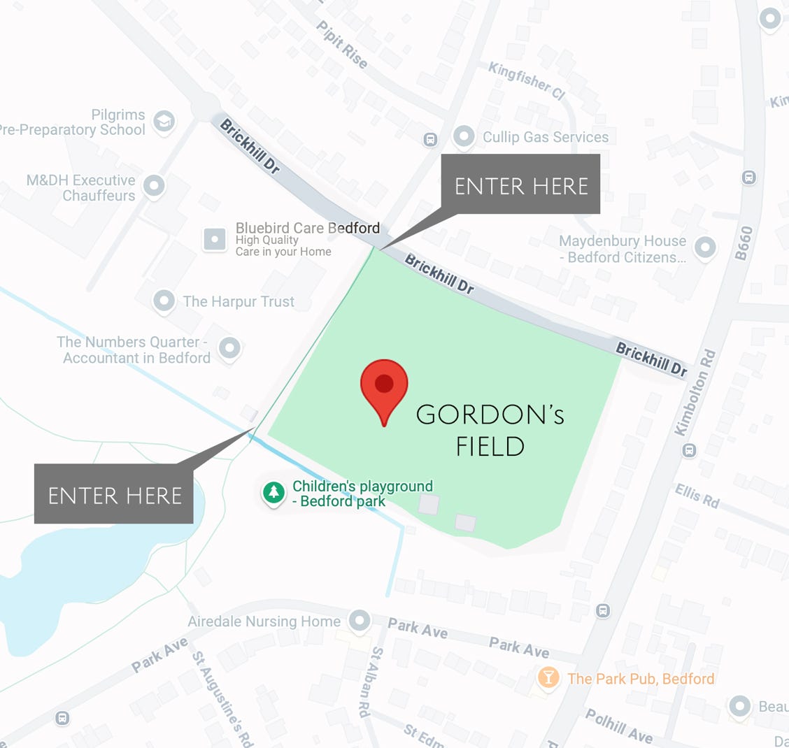 MAP OF GORDON'S FILED, BEDFORD WALKING FOOTBALL CLUB